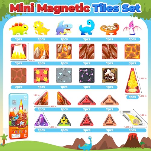 Image of 36PCS Mini Magnetic Tiles Dinosaur Kids Toys with Case - Toddler Travel Essentials Outdoor Set, Magnetic Blocks Montessori Preschool Sensory Building Toys for 3 4 5 Year Old Boys