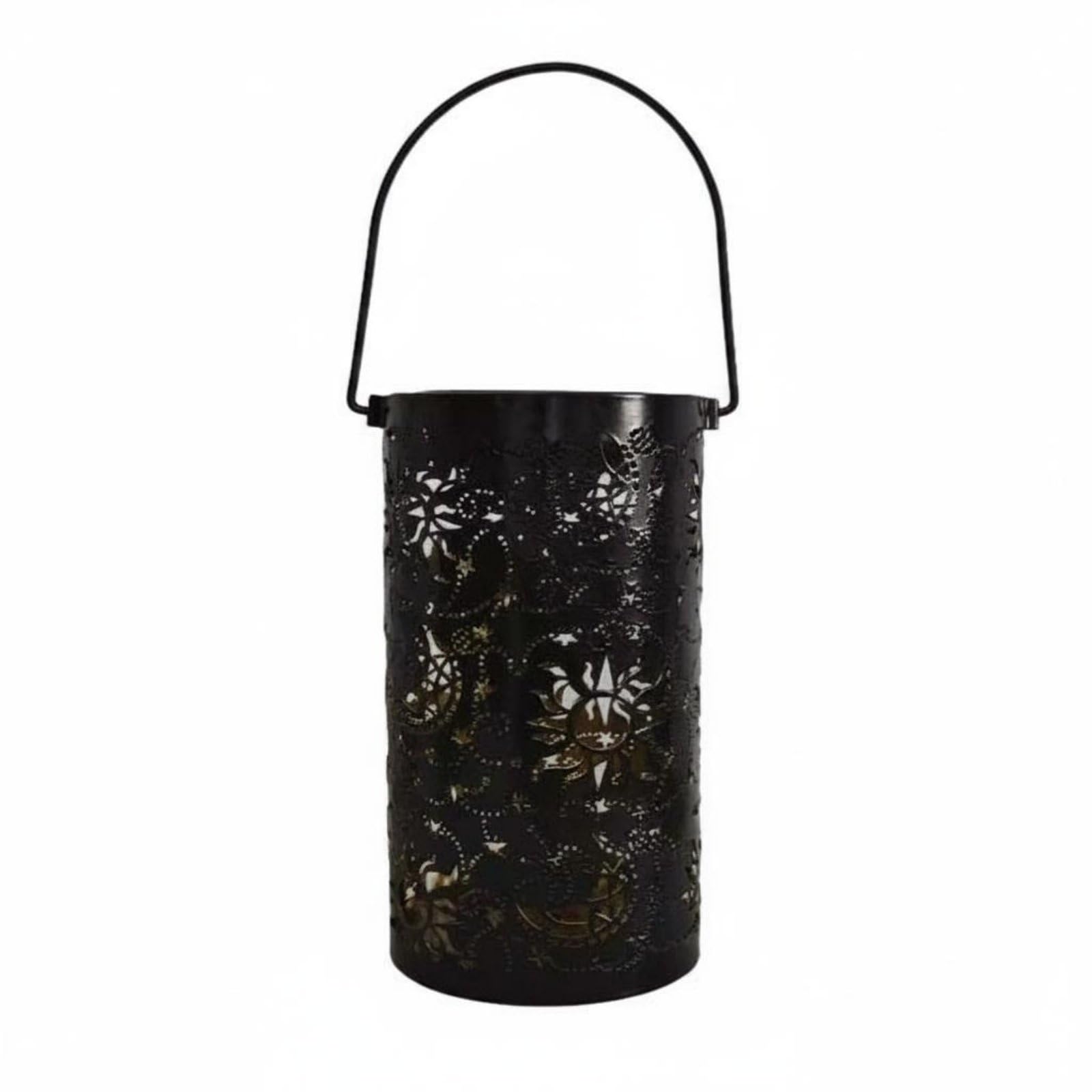 Waterproof Sun Moon Star Pattern Projection Light Light Auto On/deactivate Hollow Metal Lantern Solar Powered Hanging Lantern for Patio, Yard, Pathway, Moon Sun Face | Home & Garden-image-31