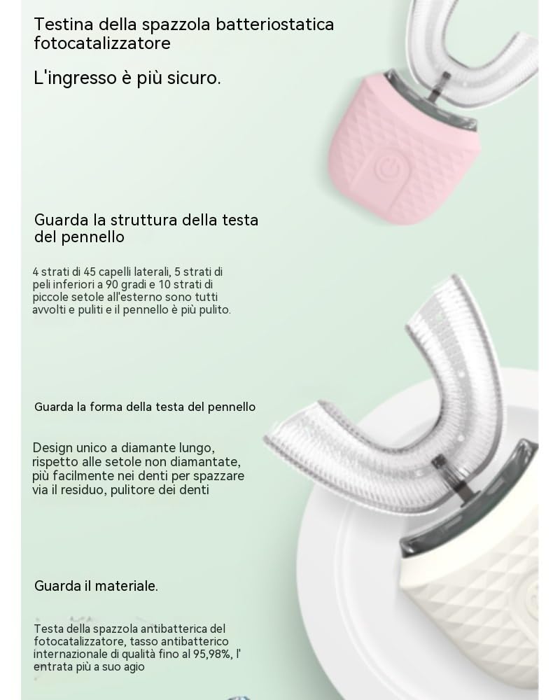 Sonic Brush Spazzolino Elettrico U-Shaped per Adulti - Pulizia Automatica e Sbiancamento dei Denti, Sonic Brush Spazzolino Elettrico a 360° Con Pulizia Automatica (Blu)