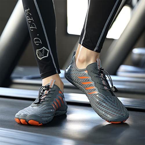 Teechodina Unisex Traillaufschuhe Herren Damen Wanderschuhe Barfußschuhe Laufschuhe Knit Sneaker Fitnessschuhe Fivefinger Zehenschuhe, Grau-B, 43