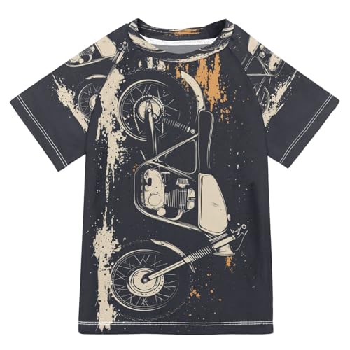 Boys Short Sleeve T-Shirts Fire Motorcycle Graffiti Rashguard Kids Swim Shirts Sun UPF 50+ Multicoloured
