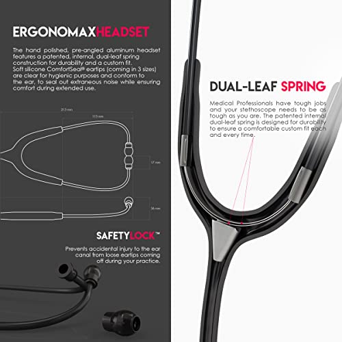 Image of MDF Instruments, Engravable - Acoustica Lightweight Custom Stethoscope for Doctors, Nurses, Students, Home Health Use, Adult, Dual Head, Black Tube, Black Chestpiece-Headset, MDF747XPBO-ENGRAVING | Dual Head, rotating chestpiece, Lifetime warranty, Free-Parts-for-Life, Latex-free, For doctors, nurses, students home health