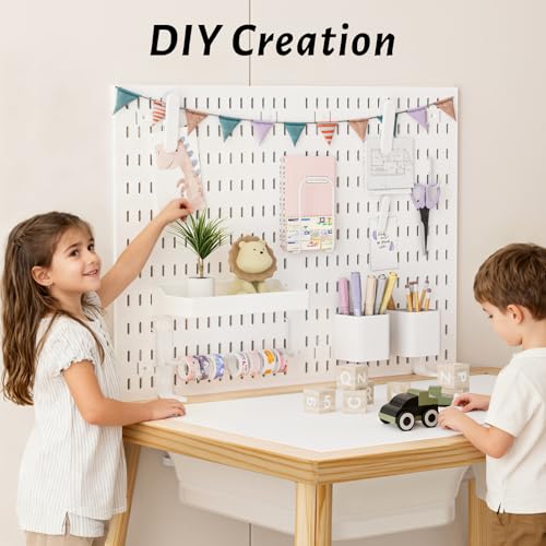 Image of Easyego Sensory Table for Toddlers Kids Play Wooden Sand Water Table with Can DIY Creation Pegboard & Foldable Storage Bins for Indoor and Outdoor Use, Birthday Gifts for Boys and Girls - Wood Color