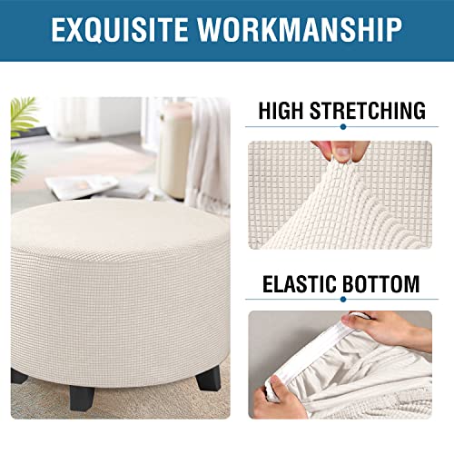 Image of H.VERSAILTEX Ottoman Cover Stretch Ottoman Slipcover Round Ottoman Storage Cover Folding Stool Covers Furniture Protector Cover for Footrest Ottoman Fit Dia 30 inch - 41 inch, Ivory