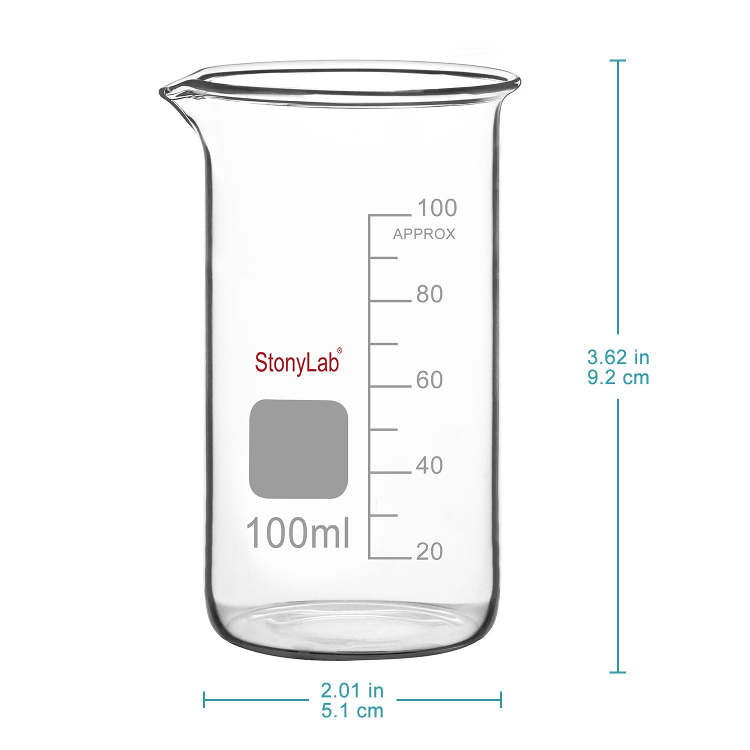 stonylab Szklany kubek, 1 opakowanie, szkło borokrzemowe, wysoki kubek z dzióbkiem, kubek laboratoryjny, 100 ml