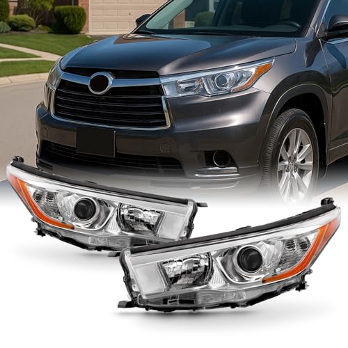 AKKON - Fits 2014 2015 2016 Toyota Highlander Chrome Projector Headlights Headlamps Pair Driver Left+Passenger Right
