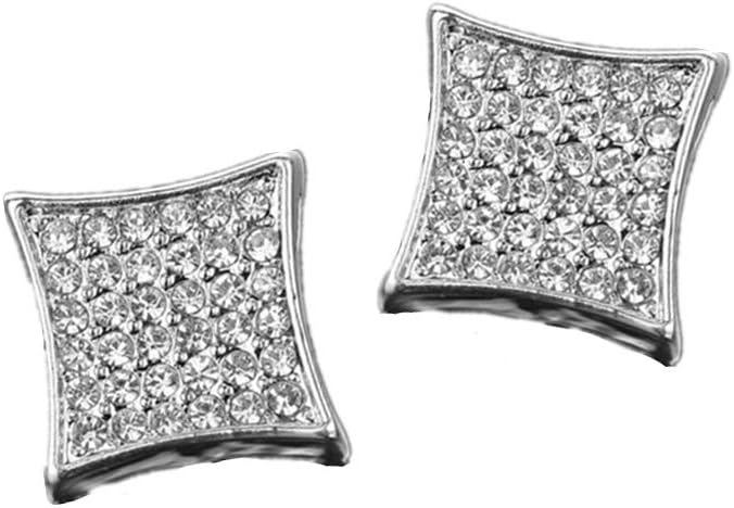 13mm Square Shape Men's Hip Hop Iced Stud Earrings Square Earring Jewelry for Mens Women