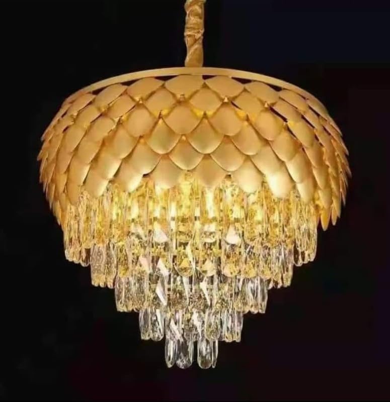 Image of 500 MM Crystal Big Size Jhumar Ceiling Light for Living Room /Hall /Bed Room etc. Chandelier Ceiling Lamp (Gold, Clear)