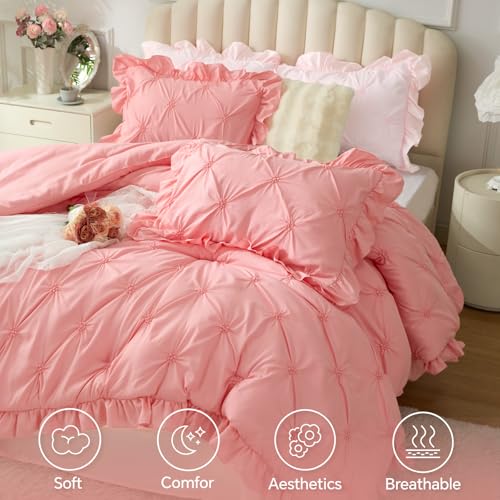 Image of BEDELITE Twin Comforter Set Ruffle-Pink,Lightweight & Soft Comforter