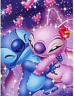 5D Diamond Painting by Number Kit,Stitch and Angel Love Friends Full Drill Embroidery Cross Stitch Picture Supplies Arts Craft Wall Sticker Décor 11.8x15.7 inch