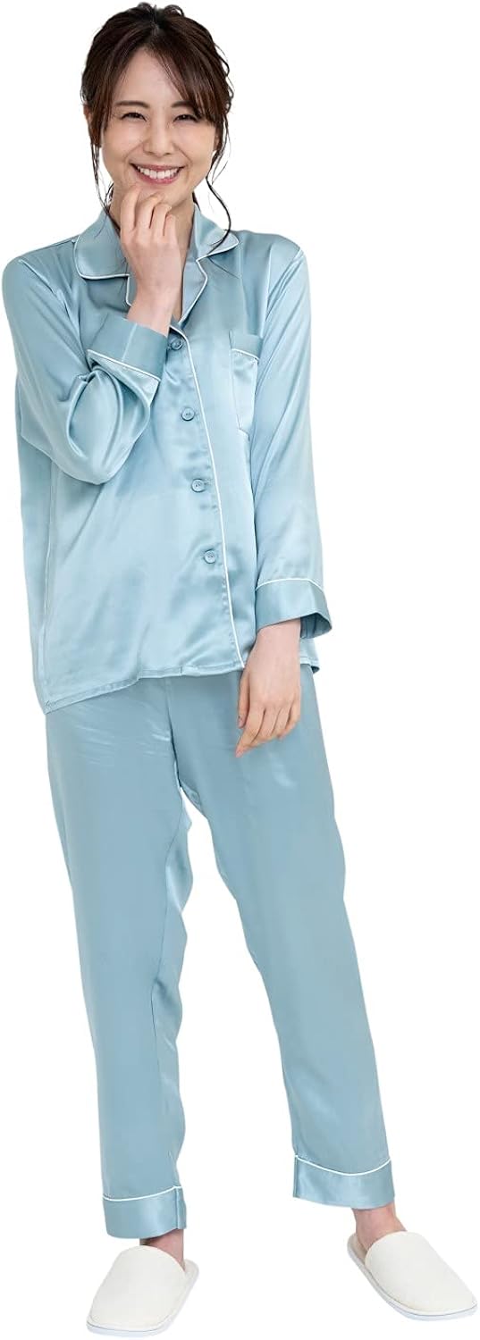 シルクパジャマ レディース 夏 メンズ パジャマ 上下セット 高級シルク100 冷感 長袖 長ズボン セット ルームウェア 寝間着 男女兼用 大注目