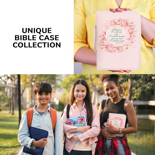 Bible Case For Women And Girls Large Medium Size - Bible Cover Carrying Bag Fits Book 10.1 X 7 X 1.9 Inches - Pink Floral Bible Holder With Pockets - Christian Confirmation Recovery Gift Accessories #TOP4