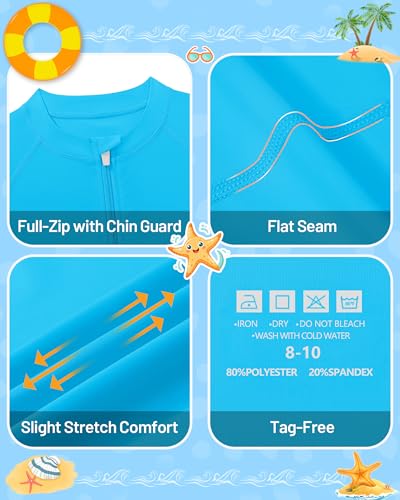 Image of Runhit Boys UPF 50+ Rash Guard Long Sleeve Zip Up 2T to Youth UV Sun Protection Shirt for Beach Surf Fish Quick Dry