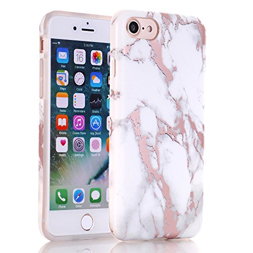 Baisrke Shiny Rose Gold Marble Design Clear Bumper Matte Tpu Soft Rubber Silicone Cover Phone Case Compatible With Iphone 7 / Iphone 8 / Iphone Se 2020 #TOP2