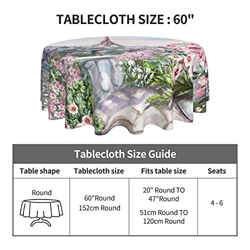 Paris Eiffel Tower And Roses Tablecloth Round Tablecloth Waterproof Wrinkle Free Table Cloth Table Cover For Kitchen Dining Room Picnic Party Banquet Table Top Decor #TOP4