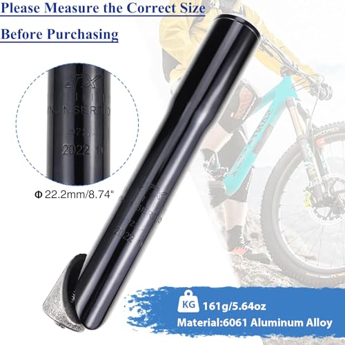 ZUKKA Bike Stem Quill Adapter, Bicycle Fork Stem Riser Extender 22.2/25.4 mm for 1-1/8" Threadless Size Converter (22.2mm/Black)