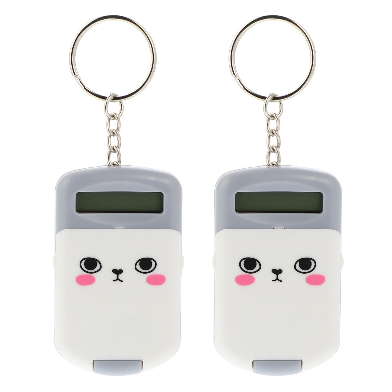 2pcs Mini Portable Cute Cartoon Electronic Pocket Calculator with Key Ring for Children Students - Grey