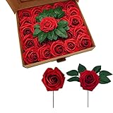 Gavenia Artificial Flower Red Fake Roses 25pcs with Stems for DIY Wedding Bouquets Centerpieces...