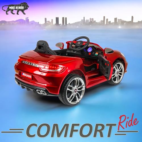 MEKASHI Electric Car for Kids, Parental Remote, 12V Rechargeable Battery, 3 Speed, LED Lights, Music, Bluetooth, 1 to 7 Years, Swing Function, Long Wheelbase, ISI Mark, MKS002D-Metallic Red - Image 2