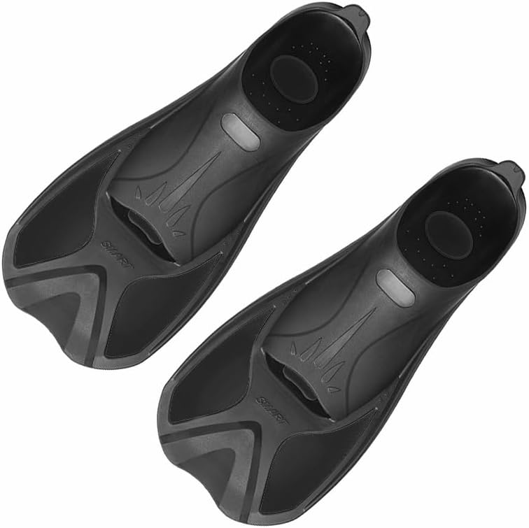 Snorkel Fins, Short Diving Swim Fins/Swimming Flippers with Adjustable Strap for Snorkeling and Diving(Black,M)