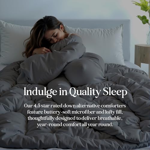 Image of ROYALE LINENS Comforter - Queen Size Duvet Insert - All Season Soft Quilted Comforters with 8 Corner Tabs - Down Alternative Bedding Comforter - Box Stitched Duvet Insert (Charcoal, Queen 88 inchx88 inch)