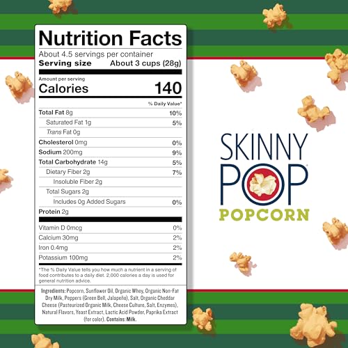 Image of SkinnyPop Cheddar Jalapeno, 4.4oz Grocery Size Bags, Skinny Pop, Healthy Popcorn Snacks, Gluten Free (Pack of 2)