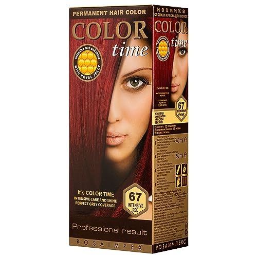 COLOR TIME | Permanent Gel Hair Dye Intense Red Color 67 | Enriched with Royal Jelly and Vitamin C | Permanent Hair Color | Covers Gray Hair | 100 ML
