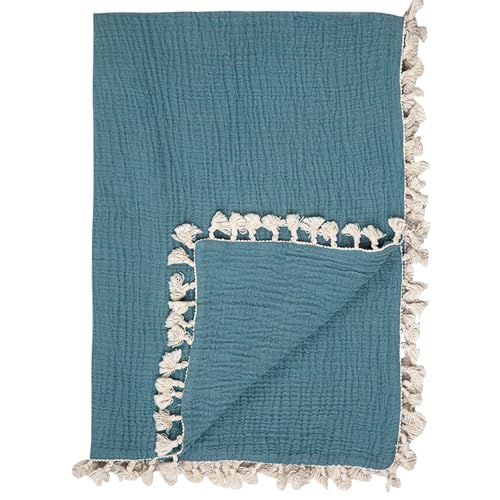 Image of Crane Baby Muslin Swaddle Blanket, Soft Cotton Lightweight Nursery and Stroller Blanket for Baby Boys & Girls, Riverstone, 30" x 40"