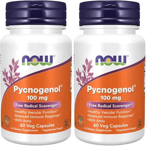 Image of NOW Foods Supplements, Pycnogenol 100 mg (a Unique Combination of Proanthocyanidins from French Maritime Pine) with Amla, 60 Veg Capsules, (Pack of 2)