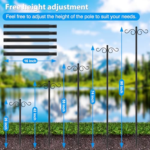 Image of Adjustable Shepherd Hooks for Outdoor,1 Pack 90 Inch 5 Prong Base Bird Two Sided Feeder Poles,Heavy Duty Shepherds Hook,Suitable for Garden in Hanging Flower Basket,Lantern,Bird Nests(1 Pack 90 inch)