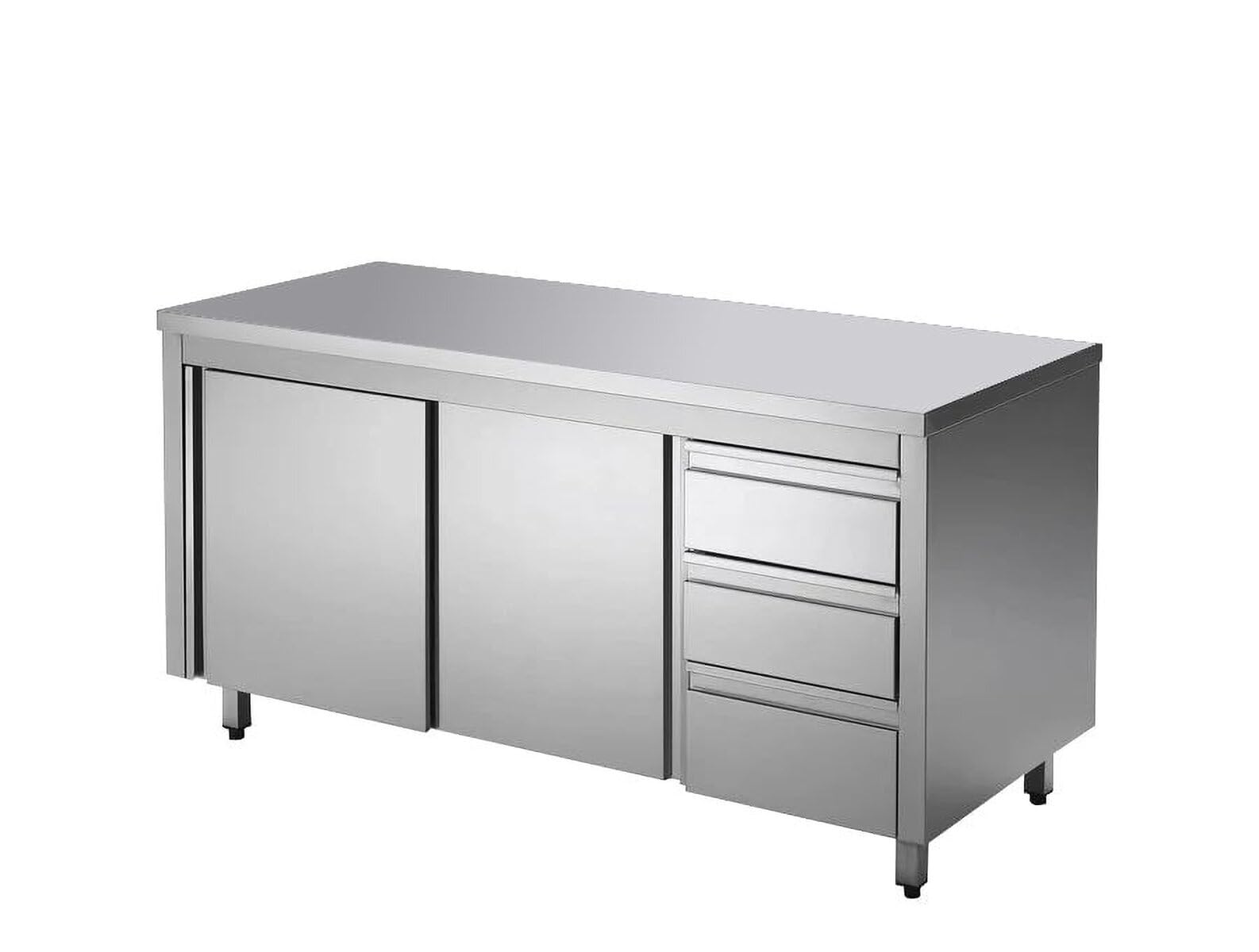 GastroHero Armadio da lavoro in acciaio inox ECO con anta a battente e 3 cassetti, 12 x 7