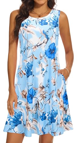 Image of Summer Dresses for Women 2026 Casual Sundresses Beach Cover Ups Sleeveless Tshirt Swing Dress with Pockets