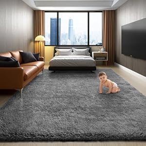Ophanie Area Rugs for Bedroom Living Room, 4×6 Grey Fluffy Fuzzy Shag Shaggy Carpet Soft Plush Furry Bedside Rug, Indoor Floor Rug for Kids Girls Boys Home Decor Aesthetic, Dorm Nursery Gray