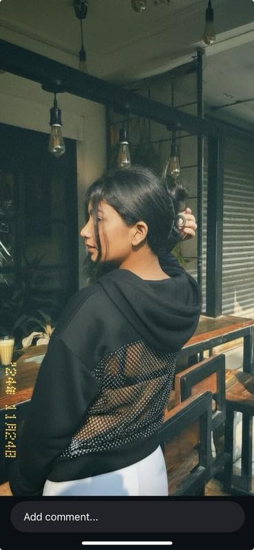 Image of Women's Hooded Sweatshirt with Mesh Back Panel | Full Sleeve Casual Hoodie for Winter & Streetwear