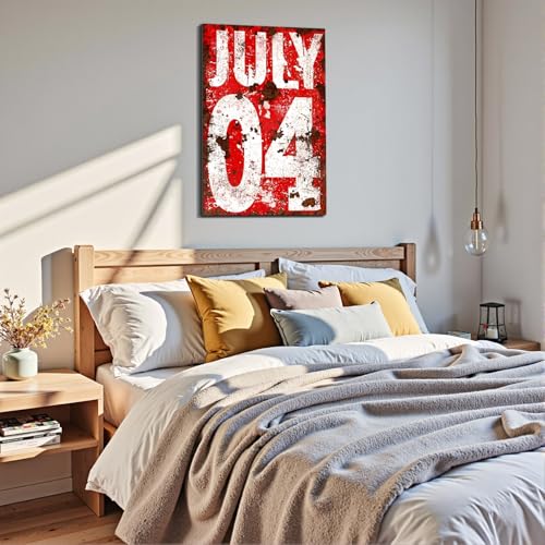 Image of Framed 4th of July Distressed Wall Art, Patriotic Rustic Canvas Art Pictures, USA Independence Day Wall Decor, Made in USA Ready to Hang for Living Room Bar