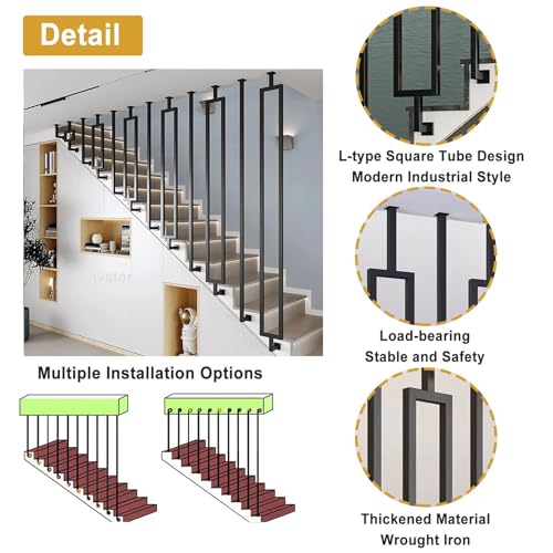 Garde-corps d'escalier métallique Style 2 de 120 cm avec poignée orientable durable