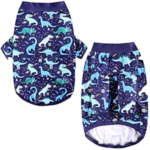 Dog Navy T Shirts with Universe Dinosaur Pattern Printed Pet Shirt Softable Pajamas for Large Dogs (L, Navy)