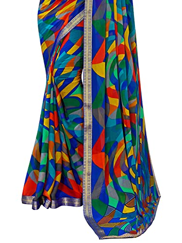 Image of SIRIL Women's Printed Chiffon Saree with Unstitched Blouse Piece
