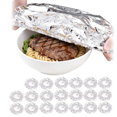 Reusable Aluminum Foil Food Covers Aluminum Foil Insulation Covers 2026 Thickened Heat-Resistant Elastic Food Covers for Meals Prep Vegetables Fruits Leftovers Refrigerator Storage (50PCS)