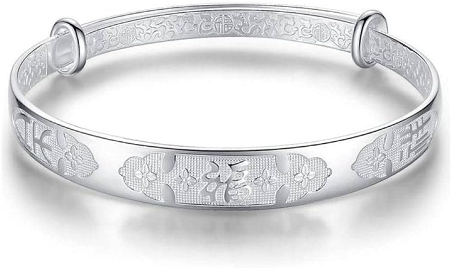Bracelet manchette chanceuse chinoise ajustable argent anti-ternissement