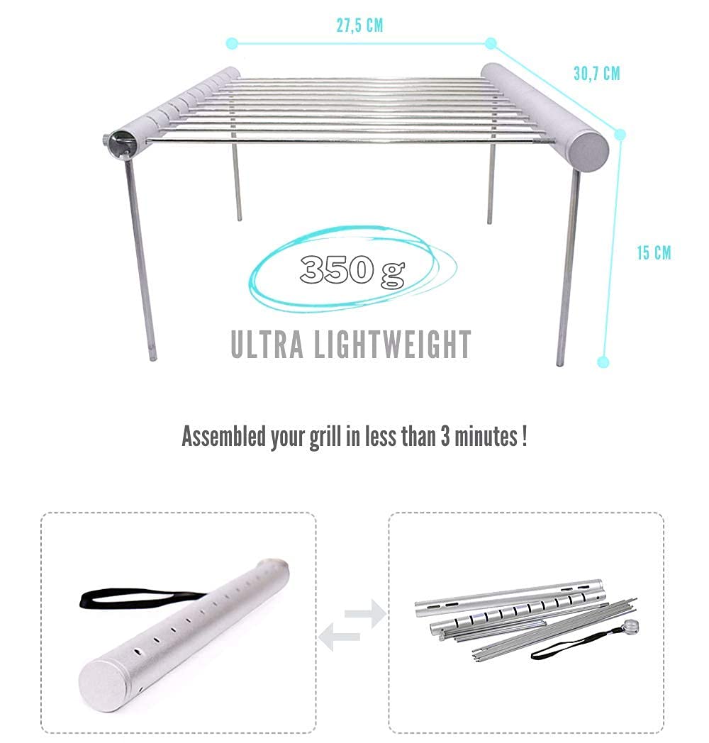 Grill Portable Camp' - Barbecue Pliable Miniature Pour Camping, Randonnée Et Pique-nique - Argent