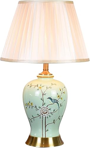 PSXPSXO Lámpara de noche de cerámica LED de 212 pulgadas diseño de flores verdes y pájaros cuerpo clásico pintado a mano con pantalla de tela disponible en Yaxa Guatemala