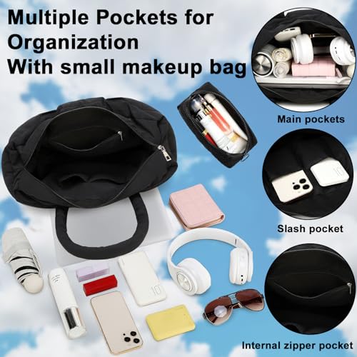 Image of Puffer Tote Bag, Quilted Puffy Purse, Cute Padded Winter Shoulder Bags, Lightweight Down Handbag for Women Work Travel
