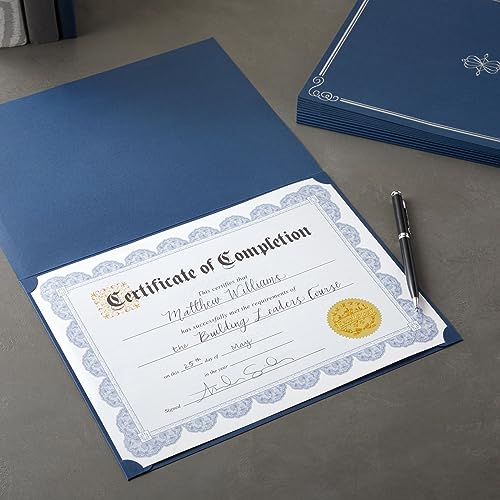 12 Stück marineblaue Urkundenhalter mit Silberfolien-Design für Dokumente in Briefgröße 21,6 x 27,9 cm, Abschlusspreise, Diplomhülle (29 x 22,6 cm)