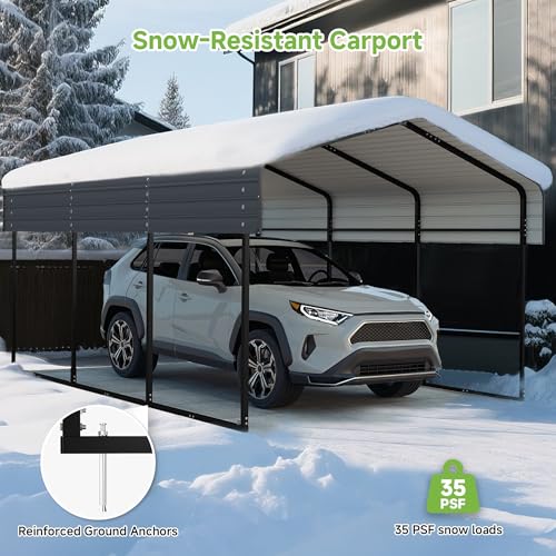 Image of 10'x15' Heavy Duty Metal Carport, Outdoor Garage Car Shelter Shade with Heavier Frame, Galvanized Roof for Car and Boats, Grey