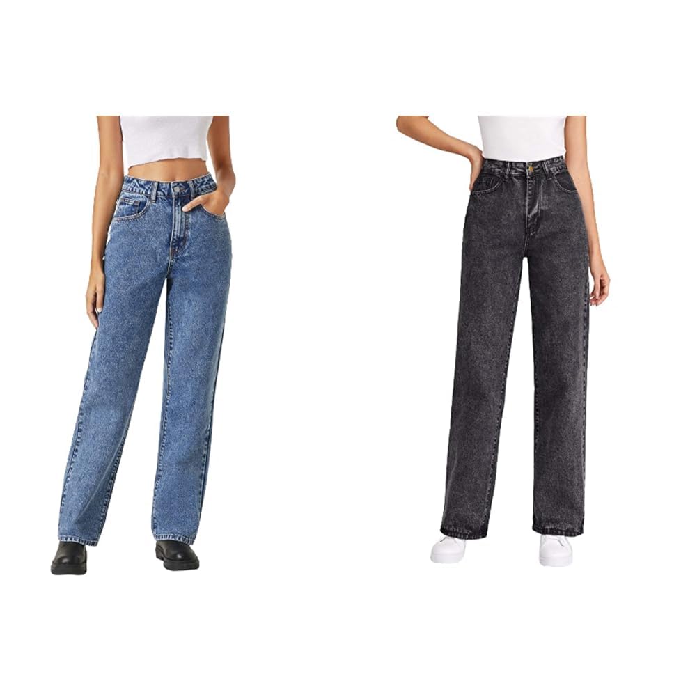 kotty Women High Rise Relaxed Fit Cotton Lycra Blend Ankle Length Jeans Pack of 2-picture-46