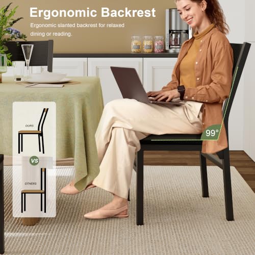 Image of Feonase Dining Chairs Set of 6, Modern Kitchen Chairs with Ergonomic Backrest, MDF Board and Metal Legs, Dinner Chairs for Dining Room, Kitchen and Living Room, Easy Assembly, Black