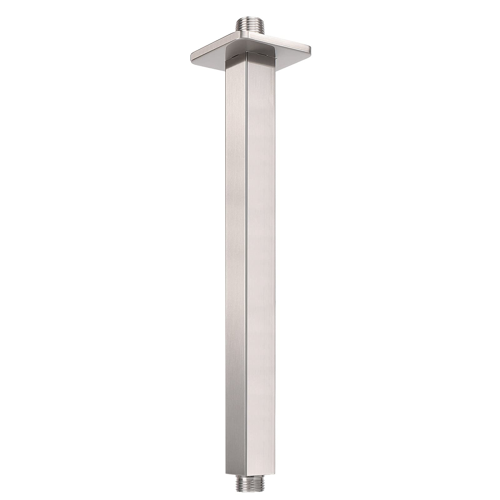 HarJueCeiling Mounted Shower Arm, Rain Shower Square Extension Arm with Flange and Teflon Tape Stainless Steel Ceiling Mount Shower Extender for Fixed Shower Head (12 Inch, Brushed Nickel)