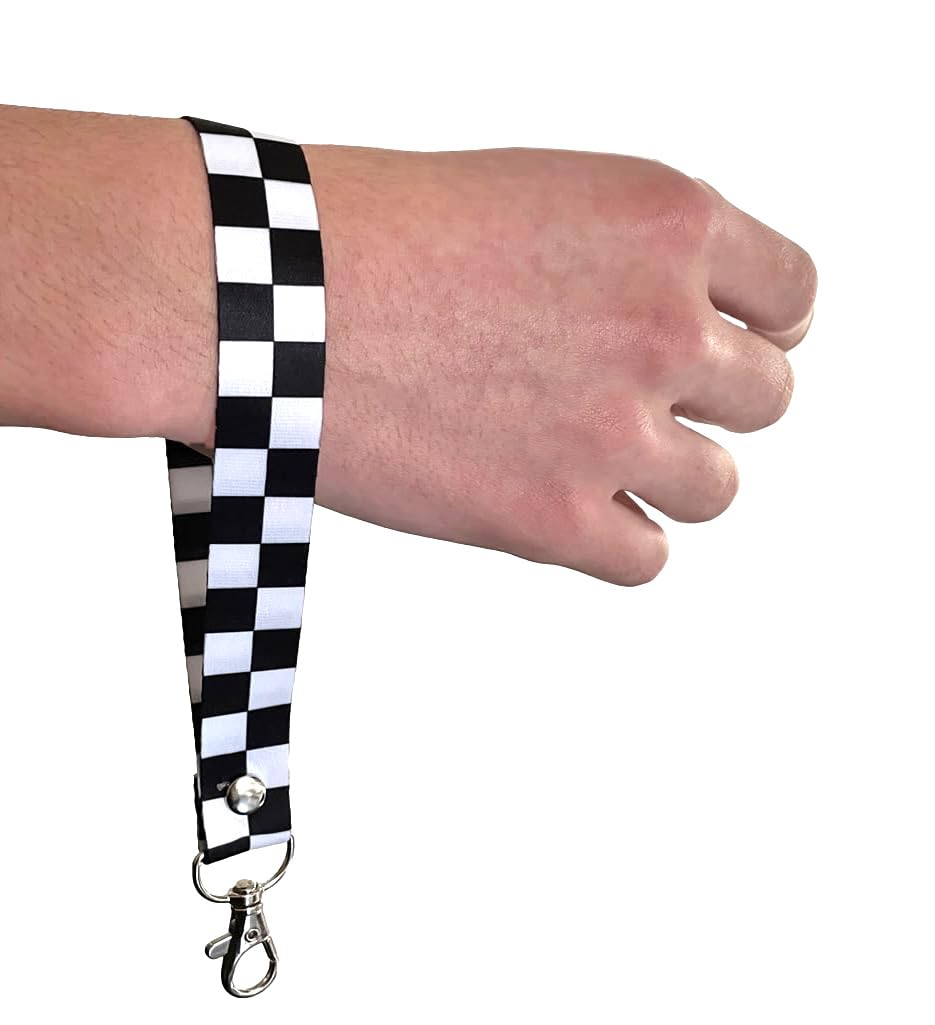 Set of Chequered Flag elastic Wrist band wristband Key tag Set racing motorsports, Black and White, 19 CM X 2 CM - Image 3