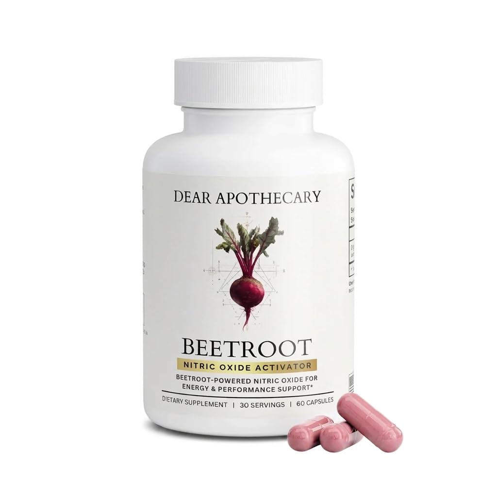 Dear Apothecary Pré-treino de beterraba orgânica em pó 1.300 mg 60 cápsulas vegetais